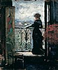 Unknown Lady on a Balcony by Albert Edelfelt painting